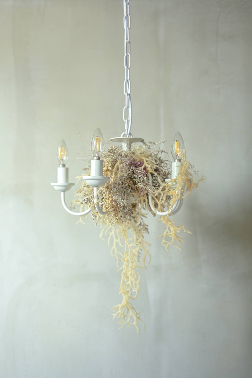 ホワイトドライフラワーのシャンデリア